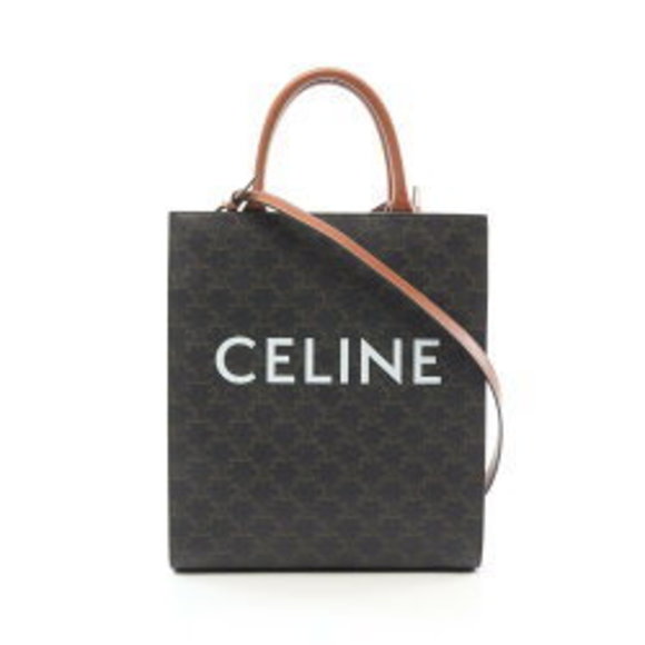 Celine Vertical Cabas Triomphe Tote Bag Leather black brown - Picture 1 of 7